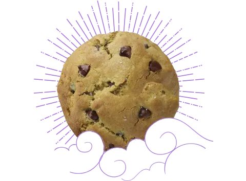 Premium A2 dairy organic chocolate chip cookie with a purple background.